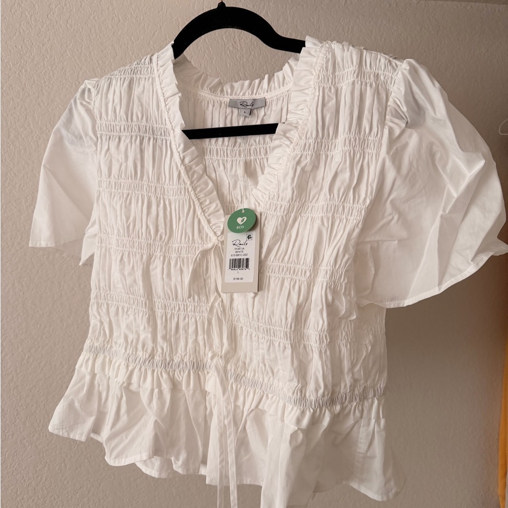 Rails White Ruffle V-Neck Blouse
